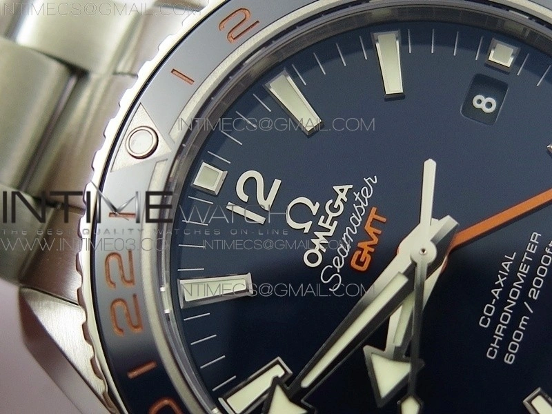 Planet Ocean 600M Co-Axial GMT 43.5mm VSF 1:1 Best Edition Blue Dial Blue Ceramic Bezel on SS Bracelet A8605 Super Clone